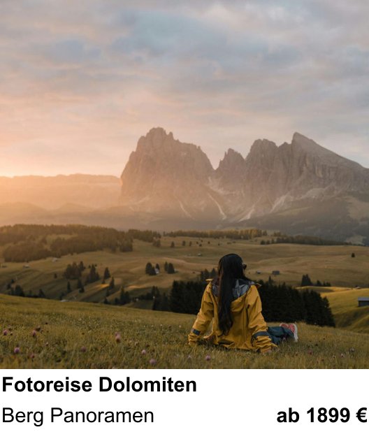 Kontrastreicher Fotoworkshop: Fotoreise Dolomiten – Berg Panoramen